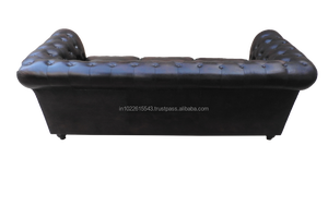 Sofá de cuero Vintage Chesterfield Industrial, chesterfields antiguo sofá de cuero negro de 3 plazas - Product Image 5