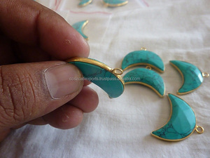 Turquoise demi-lune pendentif rhodium plaqué or élégant coupe pierre bleue pour Bracelet collier lunette réglage fête Collection - Product Image 4