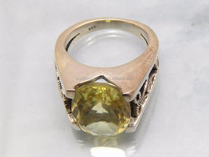 แหวนแต่งงานผู้หญิงเงินแท้ 925 ประดับพลอยเลมอนควอตซ์ สไตล์นีโอโกธิค แบบฝังหนามเตย - Product Image 3