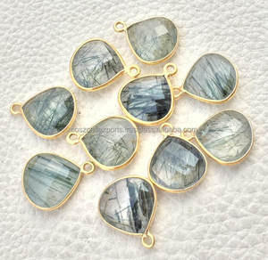 Connecteur de lunette en quartz hydro rutile noir plaqué or et rhodium Pendentifs de bijouterie et breloques de fête Pierre précieuse ronde à facettes - Product Image 1