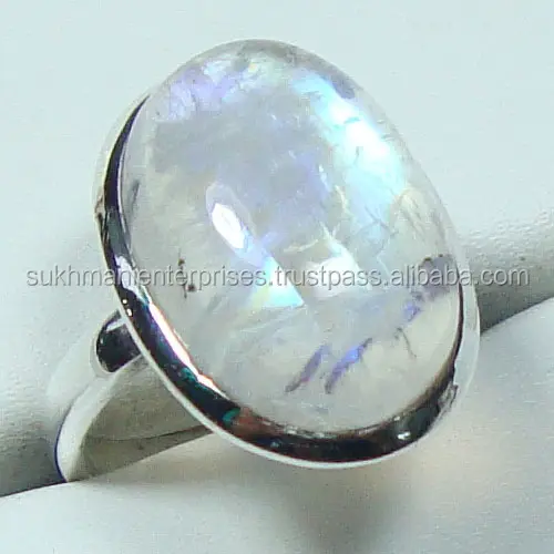Rainbow Moonstone Semi Precious Gemstone Rings Wholesale Indian Gemstone Jewelry Natural Stone Rings For Women