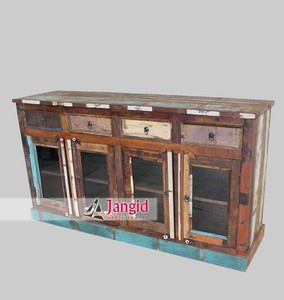 Aparador de Madera Maciza Reciclada Estilo Rústico con 3 Puertas y Cajones, Hecho a Mano, para Salón/Comedor de Hotel - Product Image 5