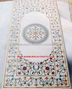 Plateau de table en marbre blanc incrusté - Product Image 1