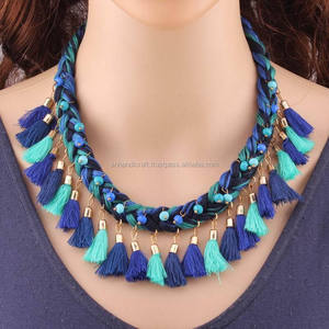   Collar de cuerda de algodón hecho a mano Happiness, collar de borlas trenzadas, collar de cuerda anudada, collares de cuerda de tela - Product Image 1