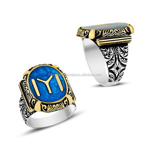 925K de plata esterlina azul océano arte otomano anillo de los hombres - Product Image 1