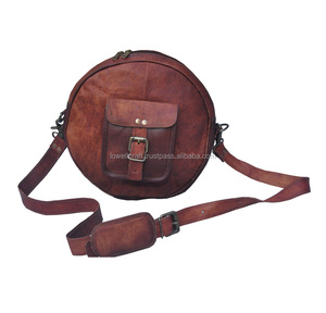 Sac bandoulière rond en cuir vintage LOWELL CRAFT, sangle réglable, unisexe, fermeture à boucle durable, protection RFID, 7 pouces, usage quotidien - Product Image 1