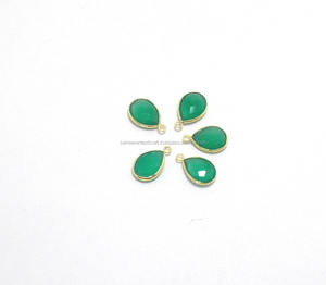 Pierre précieuse d'onyx vert en argent sterling 925 avec cadeau à la mode fait main plaqué or pour sa fabrication de bijoux connecteur de lunette - Product Image 4