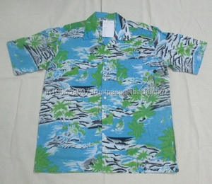 Col montant motif imprimé hawaïen bleu à manches courtes chemises décontractées pour hommes 100% polyester pour la saison d'automne - Product Image 2