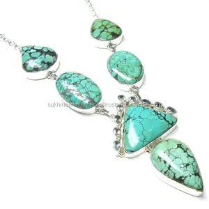 最新西藏绿松石925银宝石项链，批发饰品，银妇女的首饰