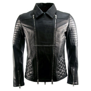 Veste de course en cuir véritable pour homme, double fermeture éclair, écologique, grande taille, décontractée, vêtements d'hiver, capuche sans couture non tissée, service OEM - Product Image 1