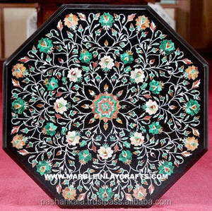 ท็อปโต๊ะกาแฟหินอ่อนสีดำ Pietra Dura สำหรับตกแต่งบ้าน - Product Image 1