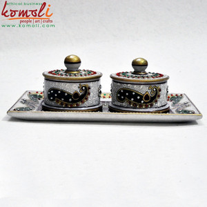 Juego de Bandejas de Mármol Pintadas a Mano para Recuerdos de Boda, Contenedores de Almacenamiento de Frutos Secos, Bandejas de Material de Piedra - Product Image 2