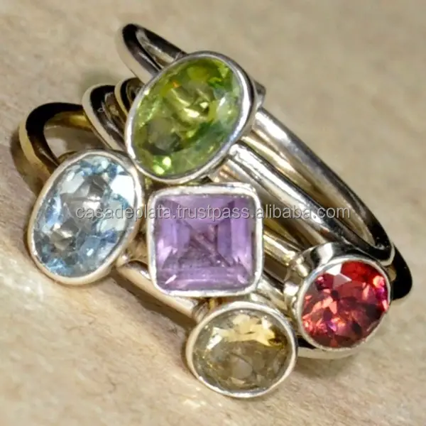 Silber ring Peridot Amethyst Granat Citrin & Blauer Topas, 925 Sterling Silber Ringe, Einzigartige Silber Edelstein ringe SER3181