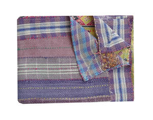 Couverture réversible à rayures ethniques Kantha Quilt Hand Stitch - Product Image 1
