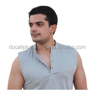 custom oem cotton <b>Sleeveless</b> Henley <b>Tshirts</b> for men - Product Image 3