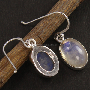 Natural RAINBOW MOONSTONE Oval Gemstone 925 Sterling Silver Nuevos pendientes de moda - Product Image 2