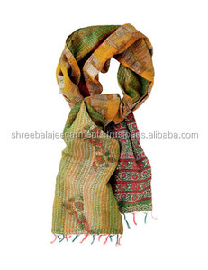 Balajee Vintage Traditional <b>Silk</b> Kantha <b>Shawl</b>/Scarf in Multi Color Elegant Old World Design - Product Image 2