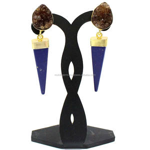 Pendientes Colgantes Vintage de Ágata Azucarada para Mujer, Chapados en Oro, de Aleación, con Forma Geométrica, Microincrustaciones, Largos, de Moda, con Diseño de Cono - Product Image 2