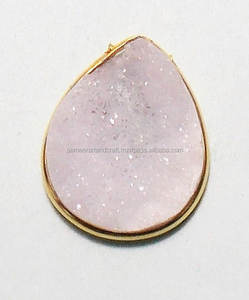 Pierre précieuse Druzy blanche en argent Sterling 925 avec connecteur de lunette de lien de fabrication de bijoux à la mode en forme de poire plaqué or - Product Image 2