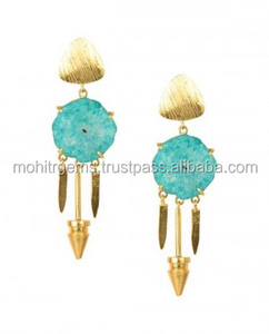 ต่างหูห้อยควอตซ์ดรูซี่พลังงานแสงอาทิตย์ทรงกลมทำด้วยมือพร้อมฝาปิดรูปใบไม้อุปกรณ์เสริมแฟชั่นแบบห้อยตามอำเภอใจ - Product Image 2