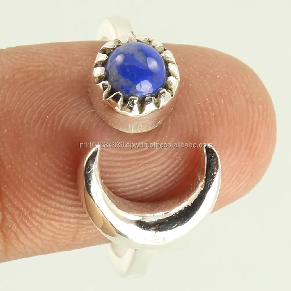 تصميم مذهبي بوهيمي دائري الشكل بحجم دائري حجر Lapis Lazuli الكريم طبيعي إطار حواف فضة إسترلينية 925 صلبة