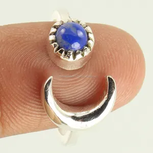 Boho Religious Designer Round Shaped Ring Size Natural LAPIS LAZULI Gemstone Bezel Setting 925 Solid Sterling Silver