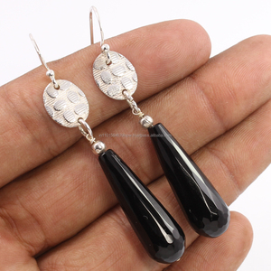 Boucles d'oreilles goutte d'eau jolie fille mode goutte 925 argent sterling massif naturel fabriqué à la main noir ONYX pierres précieuses - Product Image 2