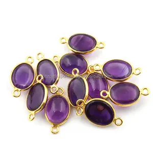 天然紫水晶光滑玫瑰切割925纯红椭圆形连接器精品珠宝吊坠和护身符