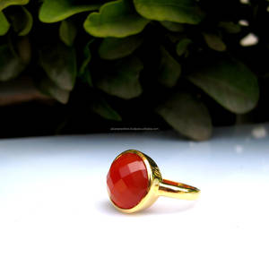 Orangish Chalcedony Vermeil ทองแหวนพลอยสำหรับงานแต่งงานงานหมั้นของขวัญปาร์ตี้วันครบรอบ - Product Image 1