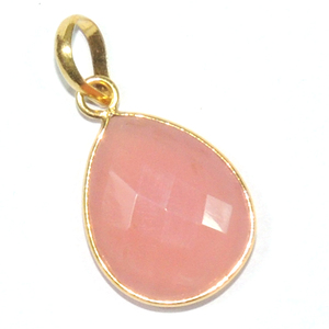 Vente en gros de bijoux en argent sterling massif 925 faits à la main, pendentif en pierre précieuse calcédoine rose incroyable serti de lunette en or pour les mariages - Product Image 1