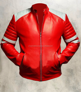 Blouson d'hiver en cuir pour hommes, de haute qualité, style européen, couleur rouge, OEM - Product Image 1
