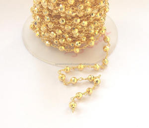 Pirita de oro 24k chapado en oro alambre envuelto con cuentas de Rosario Cadena de - Product Image 1