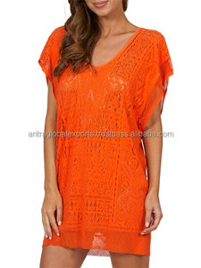Vestido de túnica de playa de una pieza con patrón Floral de caftán de algodón de alta calidad para mujer con encaje de manga corta - Product Image 6