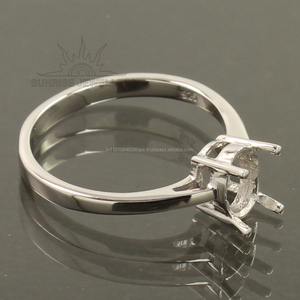 925 Sterling Bạc Dễ Thương Semi-Núi Engagement Ring 6X8Mm Hình Bầu Dục Prong Thiết Lập Đá Quý Nhẫn Cho Đám Cưới & Đảng Tất Cả Các Kích Cỡ - Product Image 3