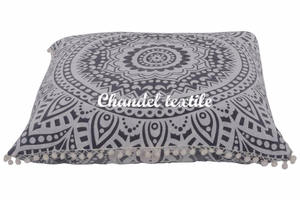 Grand carré de 26 "Ombre Mandala feuilles marines rayé 100% coton Euro Sham indien Boho housse de coussin jeter étui Pom Pom Home - Product Image 4
