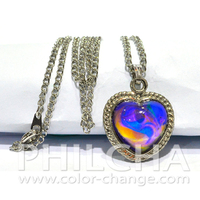 Collier Pendentif Cœur en Alliage de Zinc Philcha Vintage Ocean's Mystique 20mm avec Pierre d'Humeur Changeante de Couleur, Chaîne Métallique de 18 pouces, Cadeau pour Femme