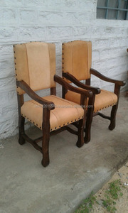 Silla de comedor con cojín de cuero antiguo moderno con brazo de altura ajustable patas de acero inoxidable para oficina en casa - Product Image 3