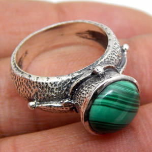 Bague de mariage en argent sterling 925 certifiée CMA faite à la main, bijoux de mode de style classique avec pierre précieuse malachite mignonne pour femmes - Product Image 1