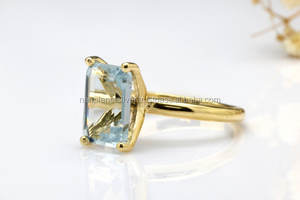 Juego de puntas Anillo de Topacio Azul rectangular de plata esterlina para mujer-Regalo de aniversario de compromiso de boda - Product Image 2