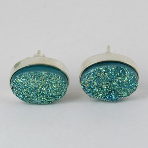 Belles boucles d'oreilles en titane bleu foncé Druzy en argent Sterling 925, bijoux en argent Sterling faits à la main - Product Image 2