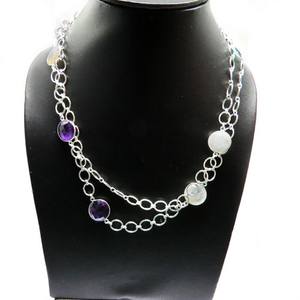 Collar de plata de ley 925 con bisel en forma redonda, joyería de plata - Product Image 1