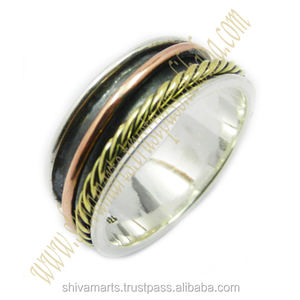 Handcrafted Fine Jewelry 925 Sterling Silver Brass Copper <b>Spinner</b> <b>Ring</b> Three Tones Meditation Eternity Vermeil <b>Rings</b> Trusted - Product Image 2