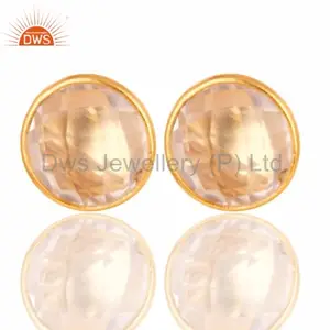 Thiết kế Rose Quartz Đá Quý đinh tán vàng vermeil bạc bông tai nhà sản xuất của nhà thiết kế cô gái đồ trang sức cổ điển Bộ sưu tập