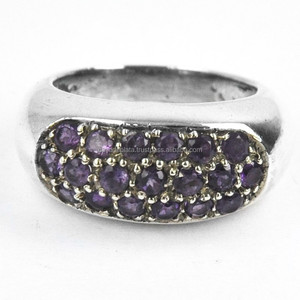Faceted Round Shape <b>Amethyst</b> Gemstone 925 Sterling Silver Cocktail <b>Ring</b> Jewelry Fashionable Wedding Anniversary For Women. - Product Image 2
