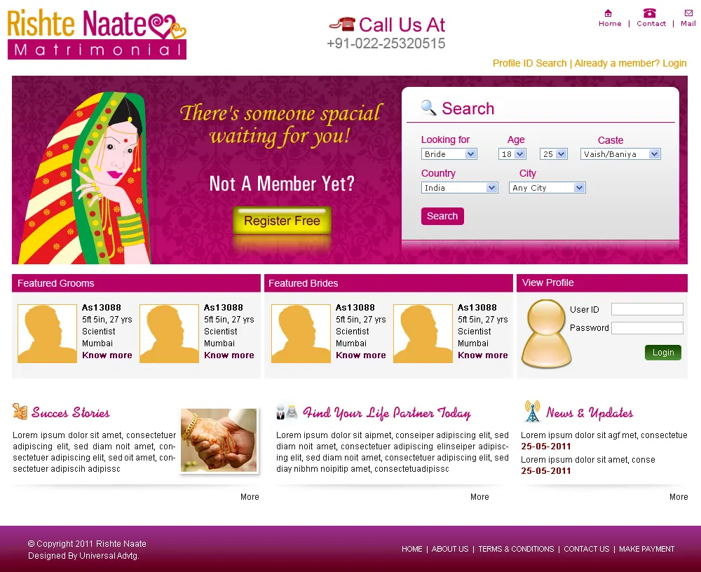 Matrimonial Portal B2b Website Design & Ontwikkeling Uit India
