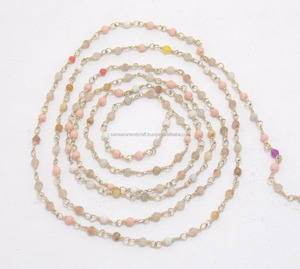 Multi Gemstone With 18K Gold Plated Wire Wrapped Faceted Cut Stone Beaded Rosary Chain for <b>Jewelry</b> Making - Product Image 3