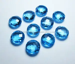 Topacio azul suizo, joyería de piedras preciosas de corte facetado redondo, colgante de anillo suelto, fabricación de piedras preciosas, Topacio Azul certificado a la venta