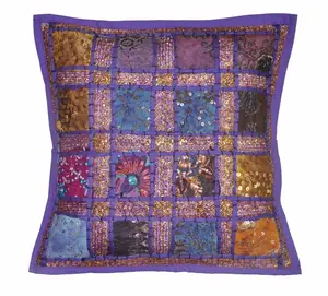 Capa para almofada em algodão indiano, capa de decoração, bordada, étnica e decorativa, vintage, 16 polegadas