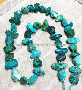 Collar y pulsera de piedra natural con cuentas de pepita de crisocola facetadas genuinas Producto genuino real - Product Image 1