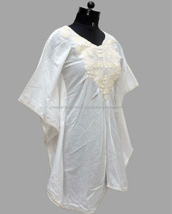 Women's Casual Summer White Cotton Tank <b>Top</b> Short <b>Poncho</b> <b>Dress</b> with Embroidered Neck Floral Woven Pattern <b>Top</b> Style Blouse Shirt - Product Image 3
